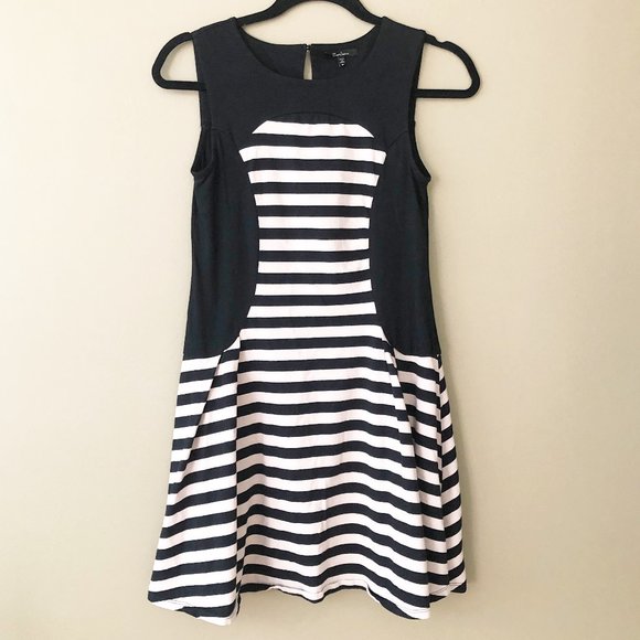 Monteau Striped Colorblock Sleeveless Bodycon Tank Dress Black Pink M - Picture 1 of 7